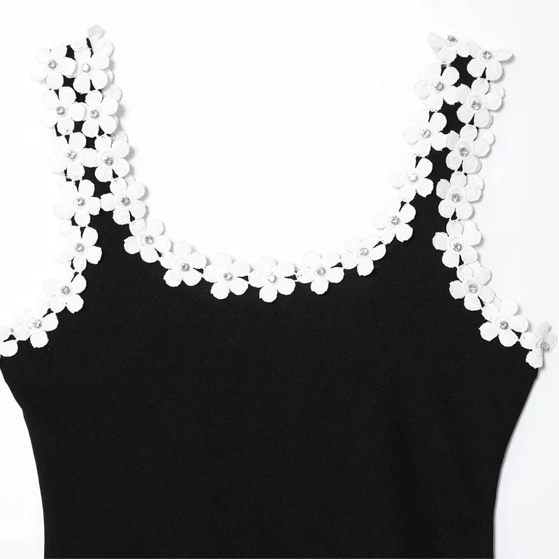Black Glam Floral Backless Corset Slip Dress Sleeveless