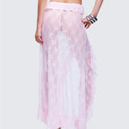 Women Asymmetrical Lace Flowy Skirt Vintage Long Skirts High Waist Ruffle Midi