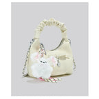 Cloudy Glamour Plush Pendant Shoulder Bag in Glossy Ruched Leather