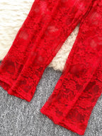 Airy Mesh Tie Up Cardigan Top And Capri Pencil Pants Set