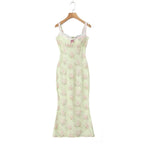 Sunny Yellow Floral Lace Mermaid Midi Dress With Bow Back Slit Elegant Fishtail