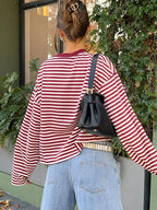 Stripe Patchwork Long Sleeve Tee for Casual Streetwear and Everyday