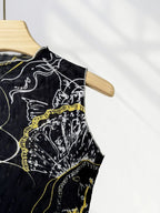 Chic Double Layer Mesh Tee With Elegant Print And High Collar Short Sleeve Women Net Shirt