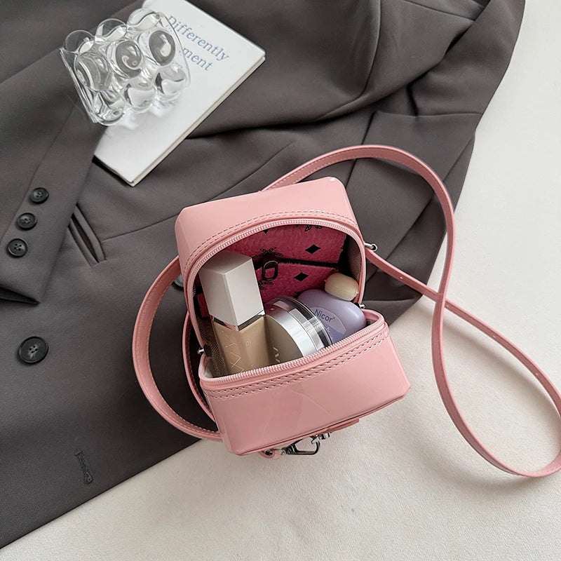 Mini Box PU Leather Crossbody Bag With Short Handle Phone Friendly Compact