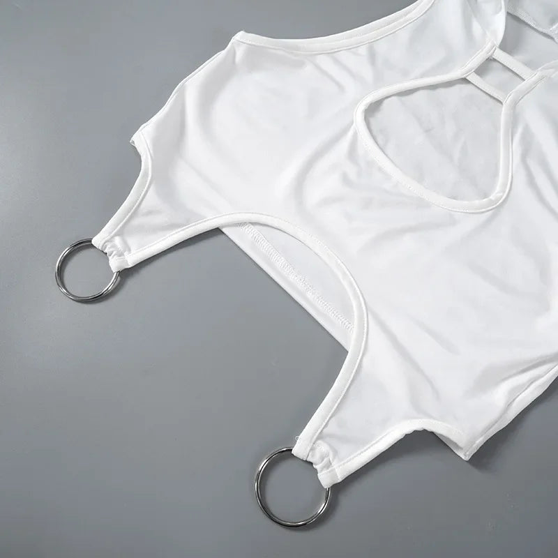 Y2K White Hooded Hollow Out Crop Tank Top
