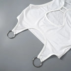 Y2K White Hooded Hollow Out Crop Tank Top