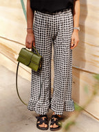 Fashion Women’s Y2k Plaid Wide Leg Pants Gingham Ruffled Hem Elastic Waistband Loose Casual Trousers