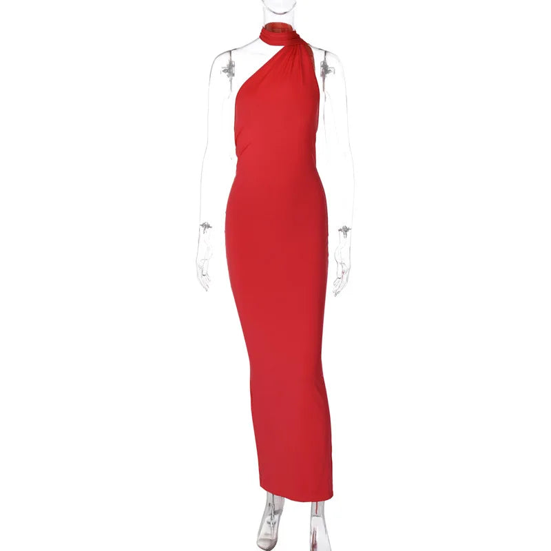 One Shoulder Backless Ruched Dress