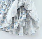 Flower Print Corset Ruched Elastic Body Sling Mini Square Collar Ruffles Hem Dress