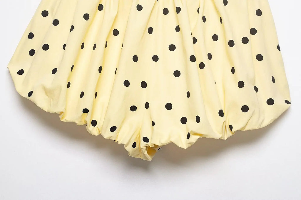 Yellow Polka Dot Two Piece Set With High-Neck Jacket And Balloon Shorts
