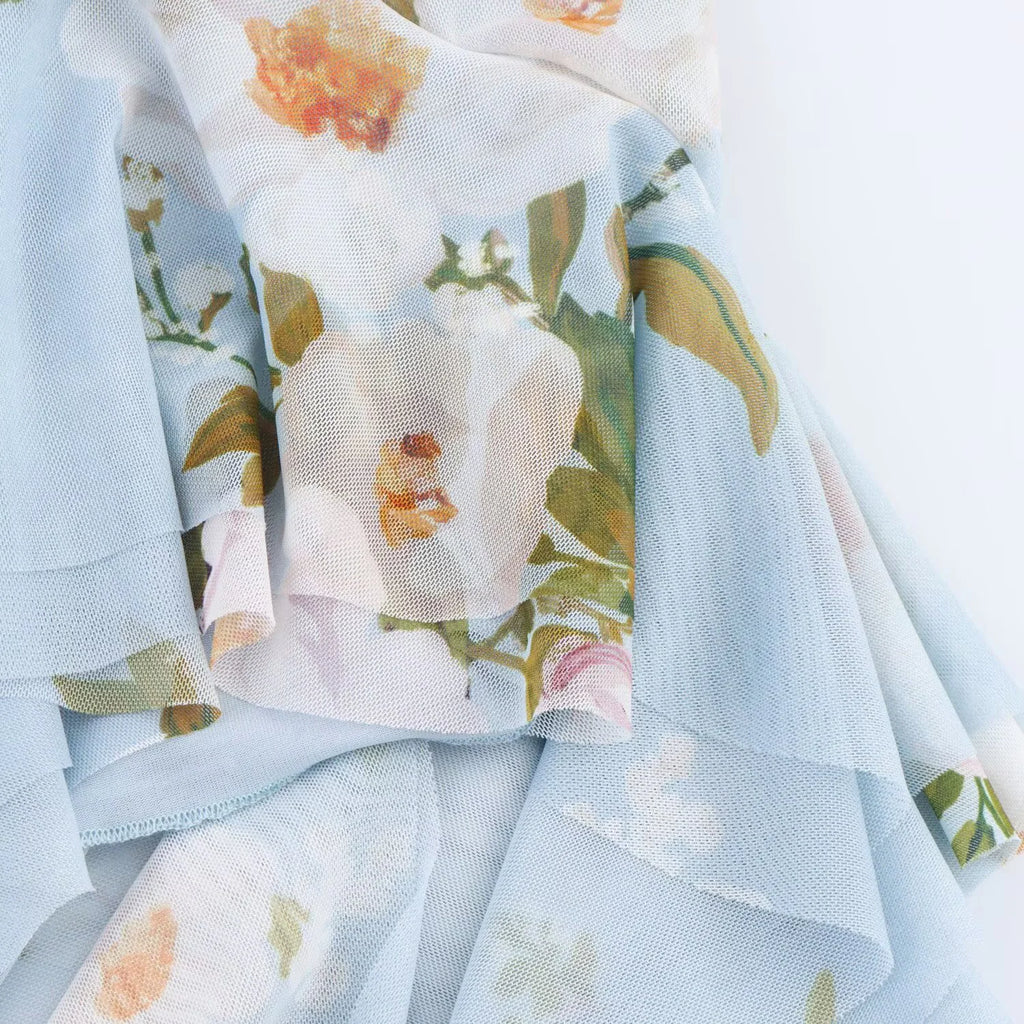 Silk Screen Printed Pleated Collar Dress With Asymmetrical Suspender Detailing Sleeveless And Versatile