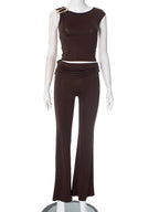 Two Piece Set Crop Tank And Pleated Skinny Flare Pants