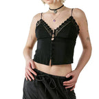 Dreamy V Neck Lace Trim Spaghetti Tank Top With Backless