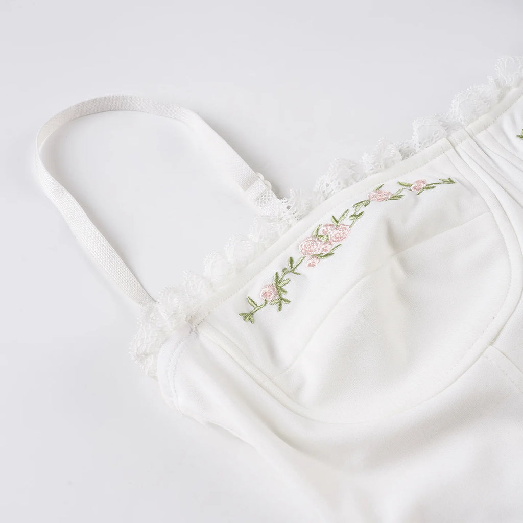 French Embroidered Flower Halter Corset Sexy Slim Top