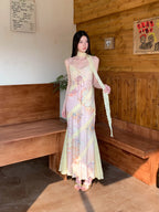 Romantic Floral Lace Long Mermaid Dress With Backless Silhouette