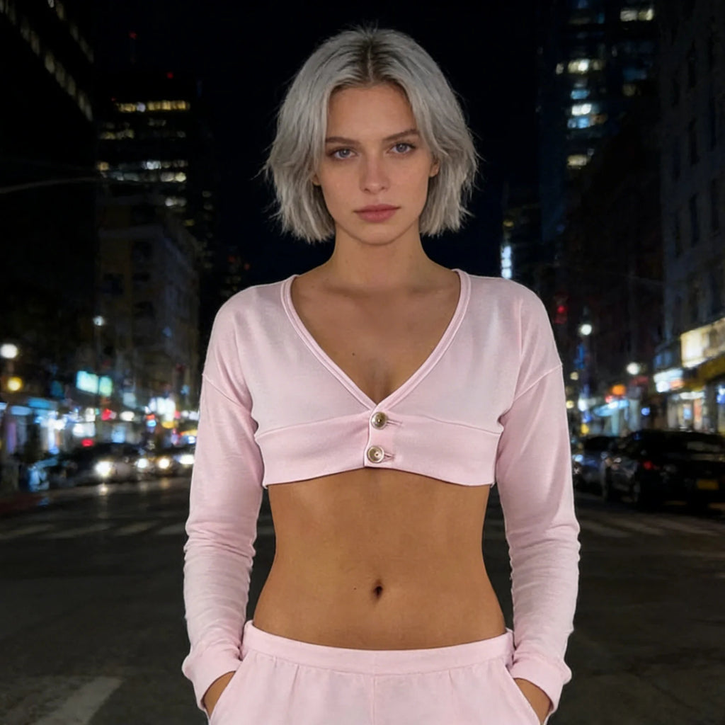 Solid V-Neck Cropped Cardigan for Women