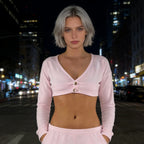 Solid V-Neck Cropped Cardigan for Women