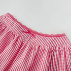 Women's Summer Plaid Outfits Off Shoulder Puff Short Sleeve Crop Tops + Mini Bubble Skirt Sets Retro Party Clothes