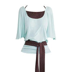 Mint Green Layered T Shirt With Polka Dot Overlay Three Quarter Sleeves