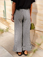 Fashion Women’s Y2k Plaid Wide Leg Pants Gingham Ruffled Hem Elastic Waistband Loose Casual Trousers