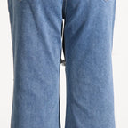 Glimmering Rhinestone Patchwork Denim With Loop Detail For A Chic Straight Leg Silhouette