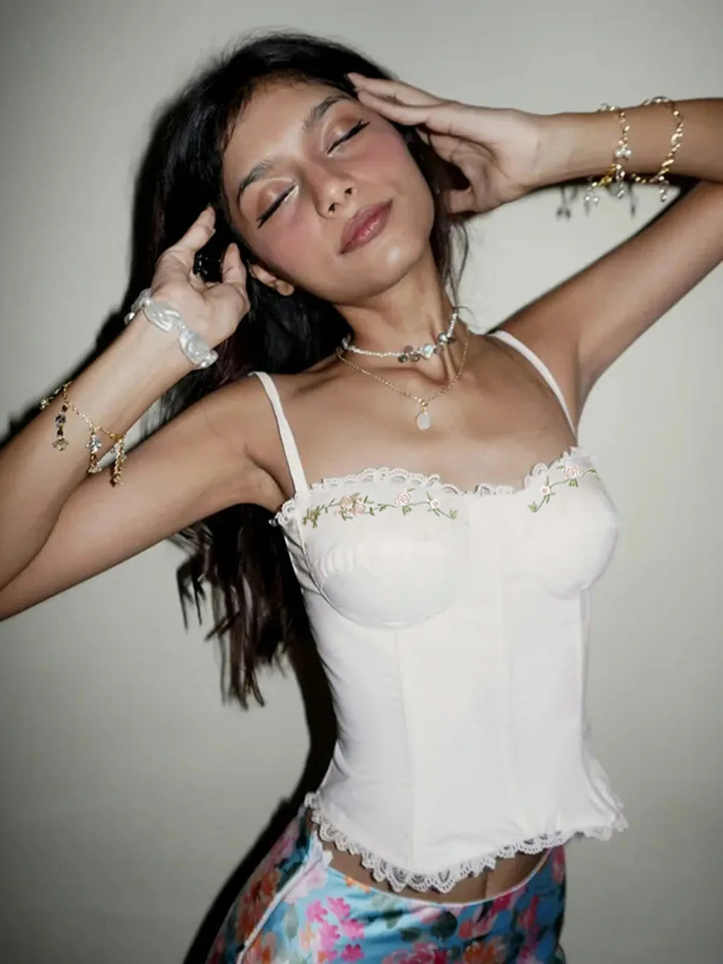 French Embroidered Flower Halter Corset Sexy Slim Top