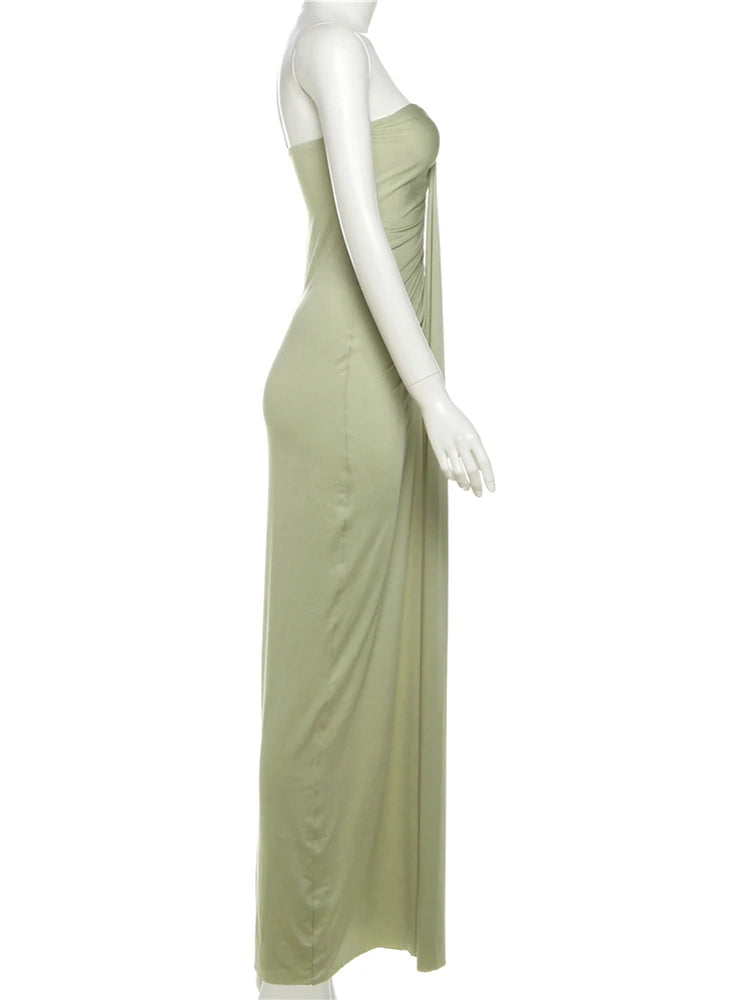 Patchwork Strapless Dress With Ruched Ribbon