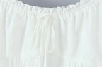 Women Sweet Lace Patchwork Bow Tied Blouses French Slash Neck Short Sleeve