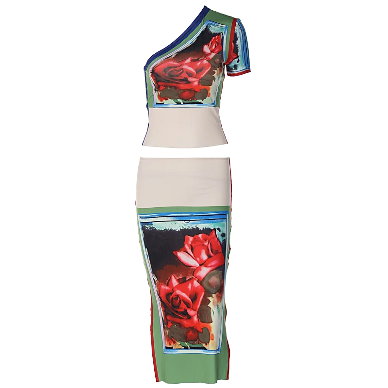Summer Two Piece Set With Crop Top And Midi Skirt Vacation Outfit Style