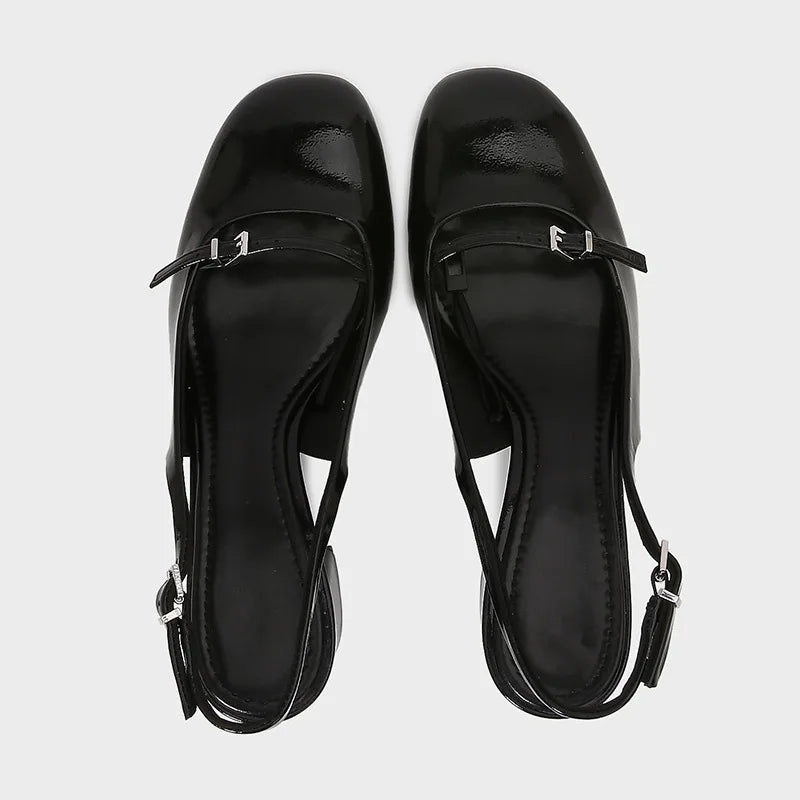 Glam Buckle Slingback Round Toe Heeled Sandals