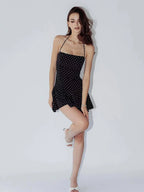 Black Polka Dot Halter Backless Mini Bodycon Dress