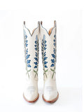 Floral Embellished Knee High Boots With Zipper And Chunky Heel