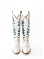 Floral Embellished Knee High Boots With Zipper And Chunky Heel