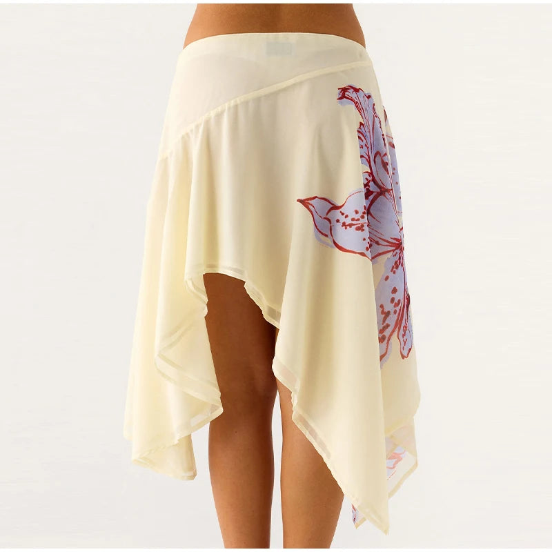 Soft Ruffle High Waist Midi Skirt With Asymmetrical Hem