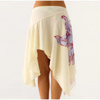 Soft Ruffle High Waist Midi Skirt With Asymmetrical Hem