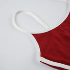 Embroidery Letter Contrast Set With Backless Camisole Top And Drawstring Elastic Shorts