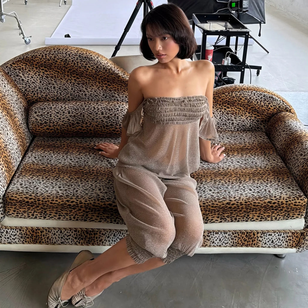 French Style Flying Sleeve Tank Top And Lantern Capri Pants Set