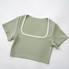 Sexy Slim Two Piece Set For Women Short Sleeve Square Collar Top High Waist Pants