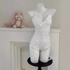 Charming Floral Print Lace Trim Slim Fit Sleeveless Bodysuit