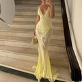 Sequin Deep V Neck Mermaid Maxi Dress Backless Sleeveless Lace Up Gown