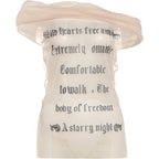 Midnight Letter Print Mesh Patchwork Top With Backless Design For Women Streetwear Mood