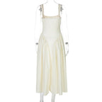 Gingham Square Neck A-Line Midi Dress With Pockets
