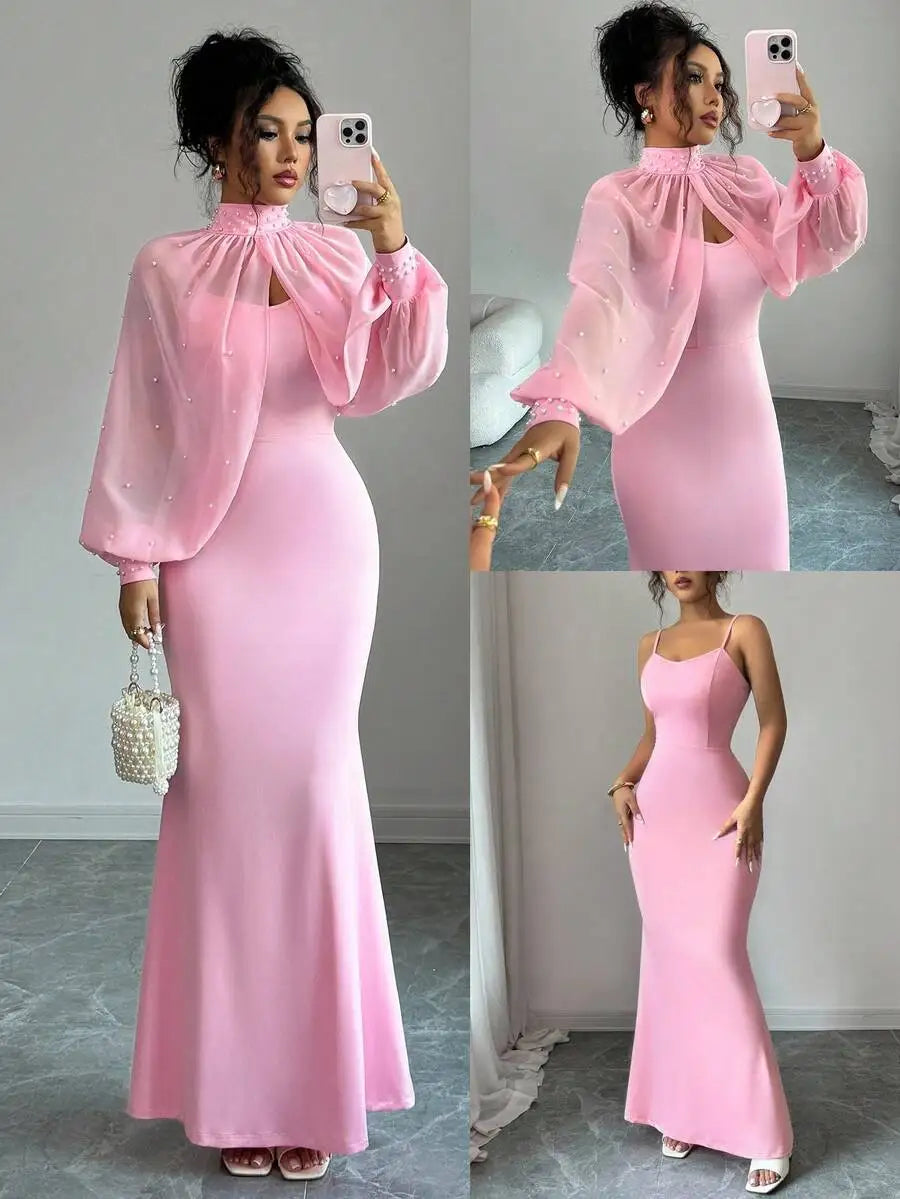 Elegant Mermaid Gown Beaded Body-con Slip Dress
