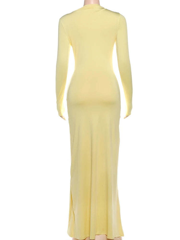 Ruched Maxi Dress For Women Chic Bodycon With Long Sleeves