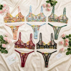 Floral Sheer Embroidery Lingerie Set With Underwire Push Up Bra And Panty Two Piece