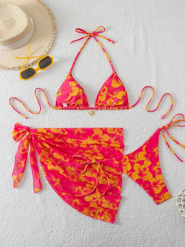 Triangle Bikini Set With Cover Up
