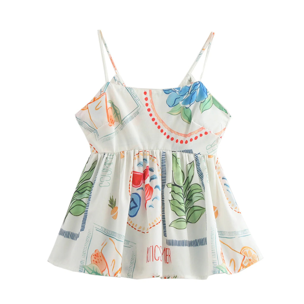 Plant Print Camisole And Shorts Set