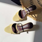 Genuine Leather Slip On Peep Toe Mules