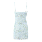 Sweet Floral Print Lace Patchwork Mini Sexy Slim Backless Strap Short Dress