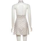 Polka Dot Halter Mini Dress With Ruched Backless Detail